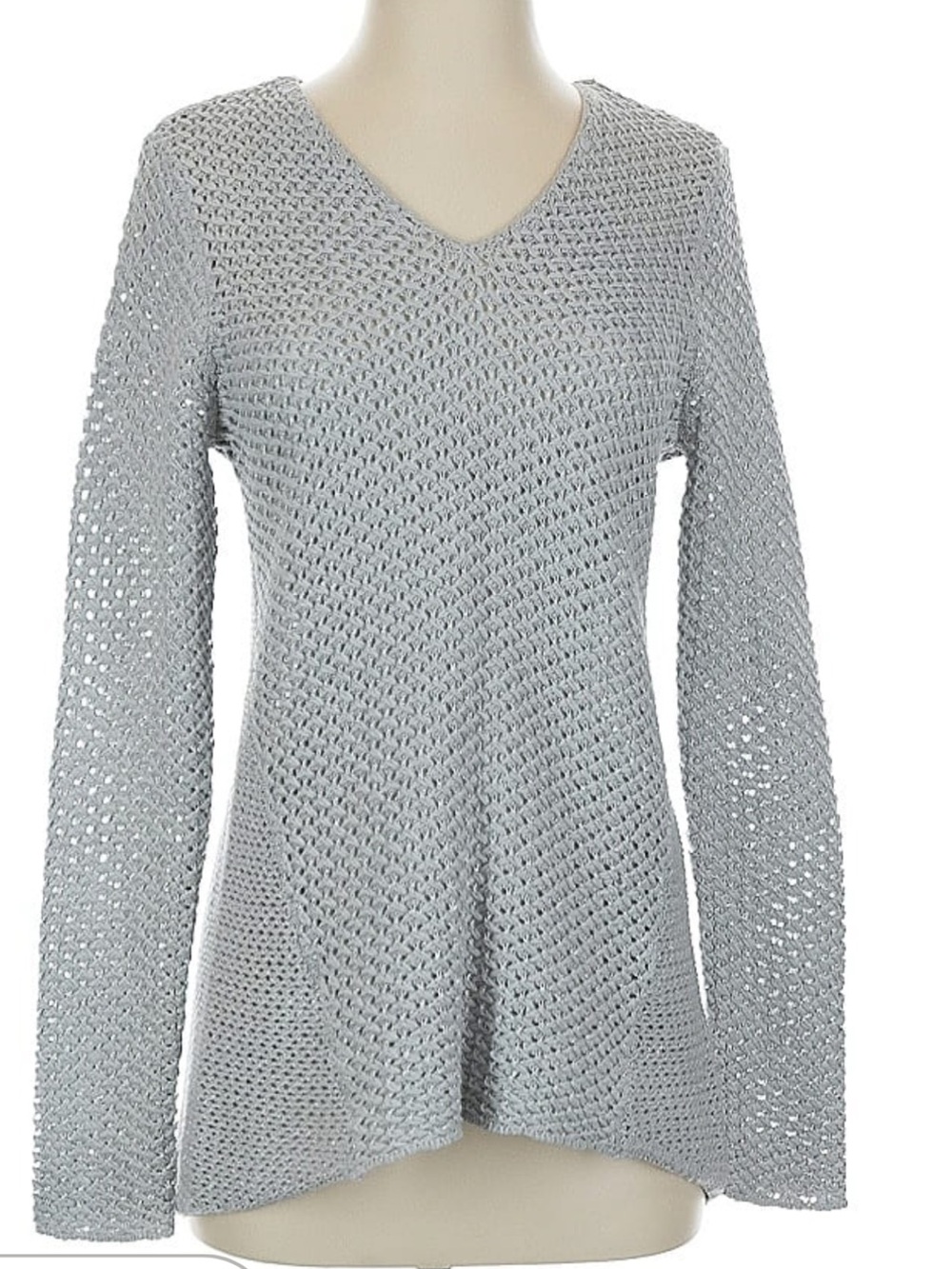 Tommy Bahama Light Gray Open Knit V-Neck Sweater-Small